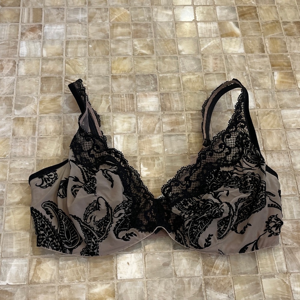 Andres Sarda Black Velvet and Lace-Trim Underwire Bra - Women Intimates